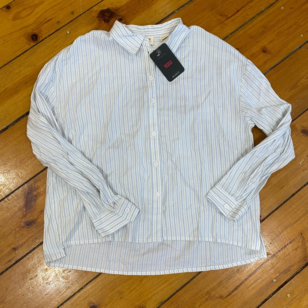 Levi's Blue and White Striped Button Down Shirt